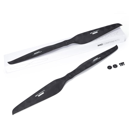 MAD Components CB2 42x14-inch carbon fiber drone propeller pair with mounting hardware and box