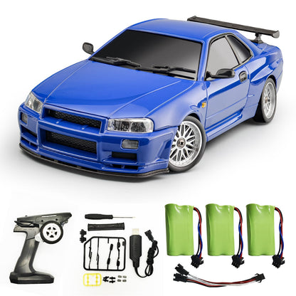 Skymaker LD1899 1/18 RC Drifting Car GTR R34, 2.4GHz RWD, Gyroscope, Alloy Body Shell, LED, 7.4V, CE, Ready-to-Go