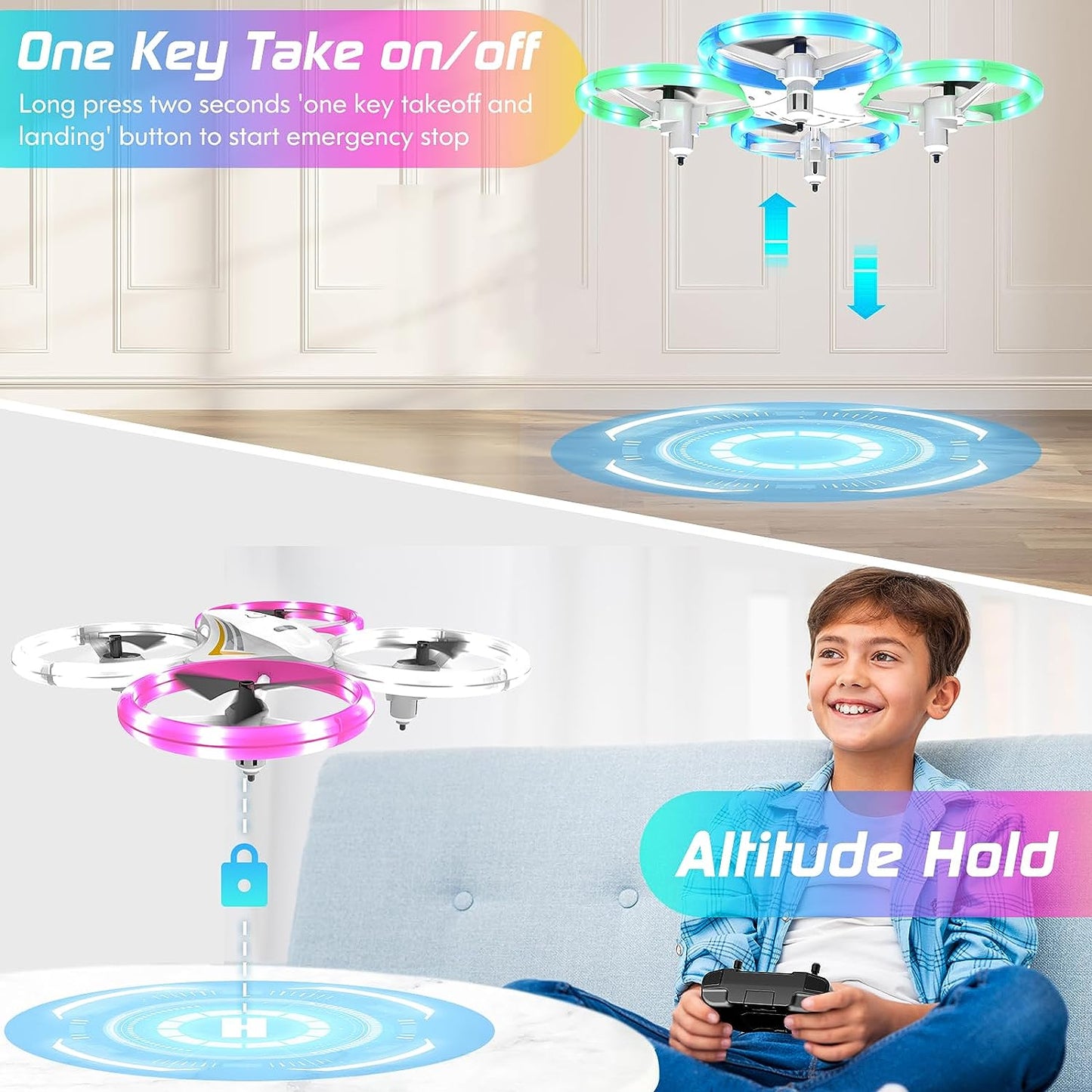 DyineeFy Mini Drone, press one takeoffl dnd landing' button to start emergency