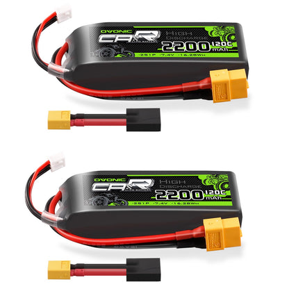 Ovonic 2S 7.4V 2200mAh 120C LiPo battery pack set with XT60 plug, balance lead and adapter cable