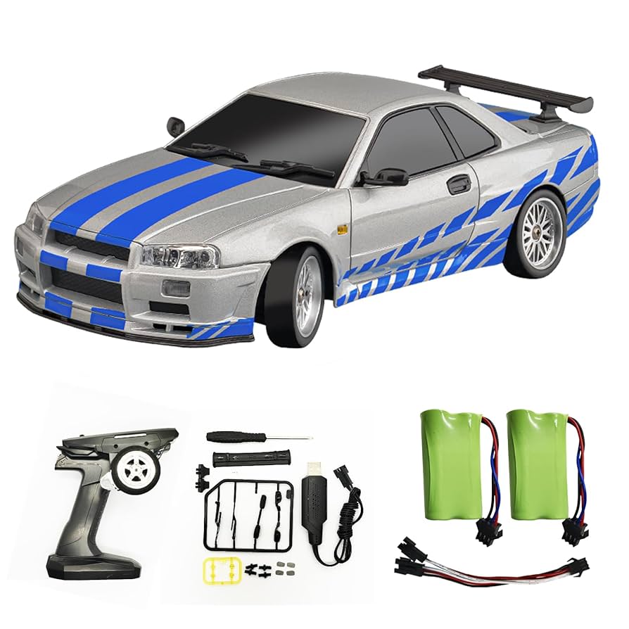 Skymaker LD1899 1/18 RC Drifting Car GTR R34, 2.4GHz RWD, Gyroscope, Alloy Body Shell, LED, 7.4V, CE, Ready-to-Go