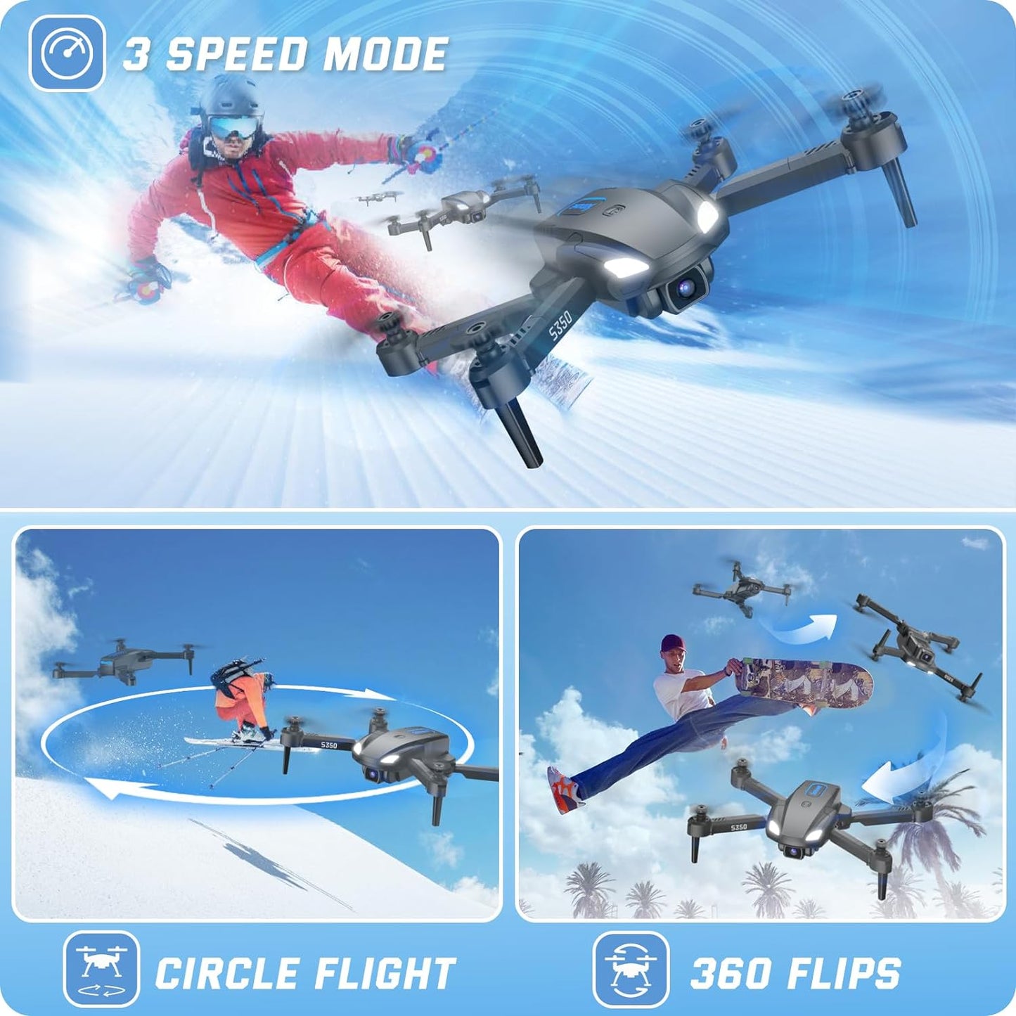 SOTAONE S350 Drone -  1080P HD FPV Live Video, Remote Control Helicopter Toys Gifts for Boys Girls, Altitude Hold, One Key Start, 3D Flips, 2 Batteries