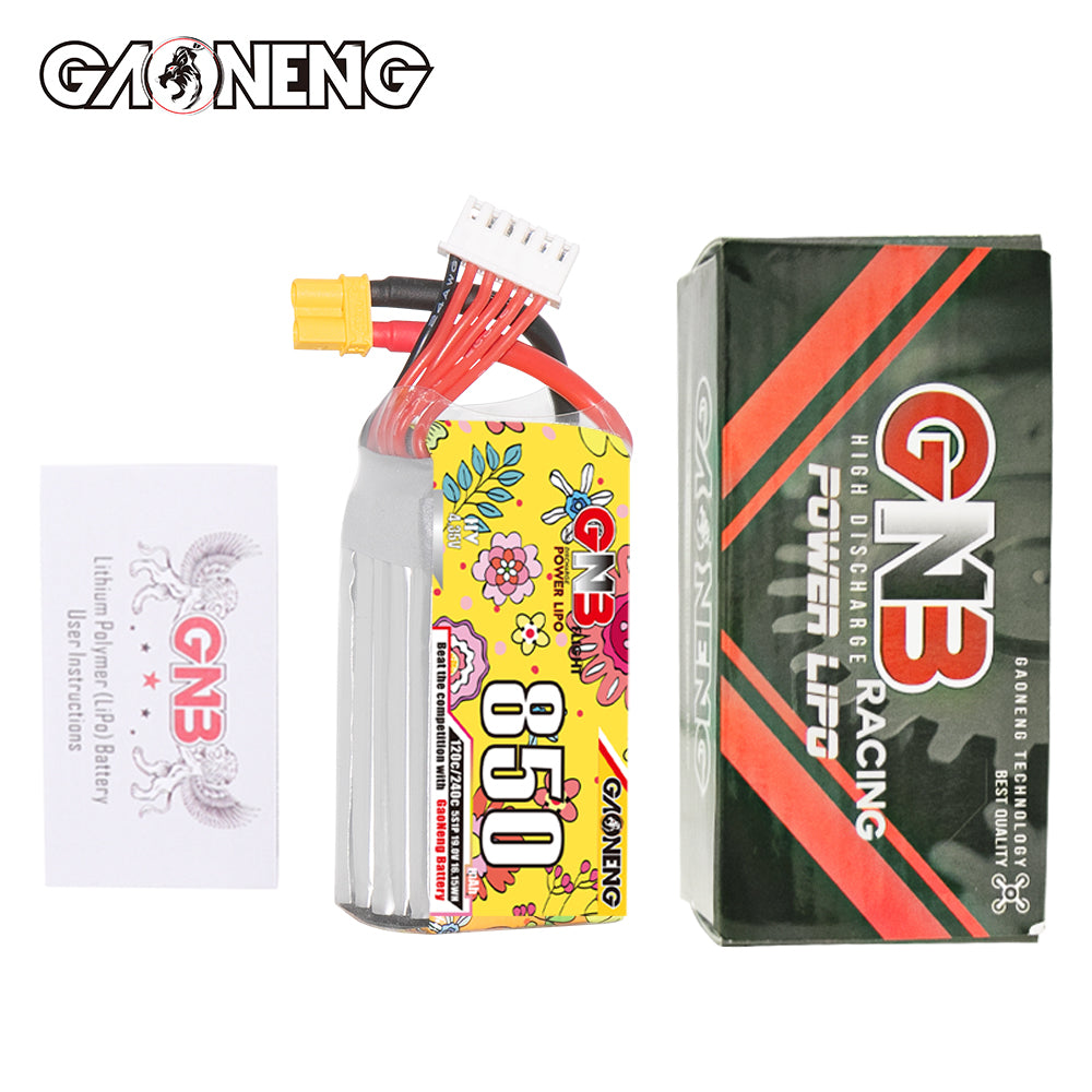 Package contents: GNB 850 battery with GNB Racing retail box and instruction card