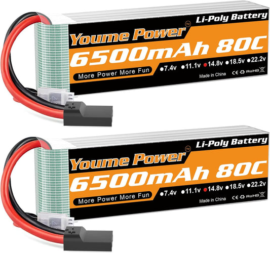 Youme 4S 14.8V 6500mah Lipo Battery - 50C XT60 T XT90 XT150 EC3 EC5 for RC Helicopter Airplane Boat Quadcopter