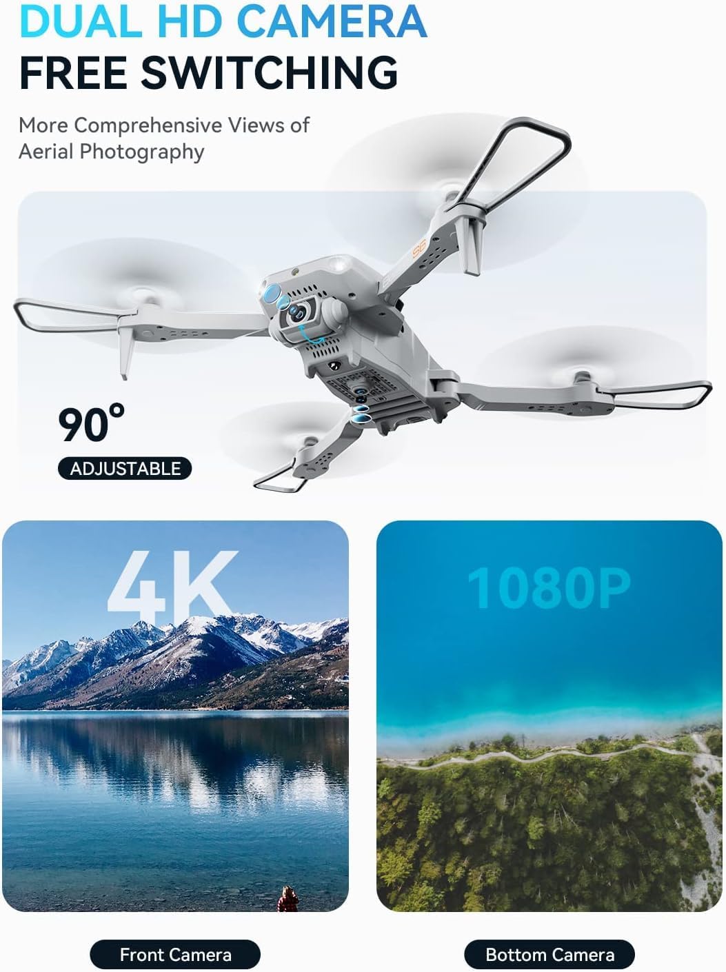 ROVPRO S60 Drone, DUAL HD CAMERA FREE SWITCHING More Comprehensive View