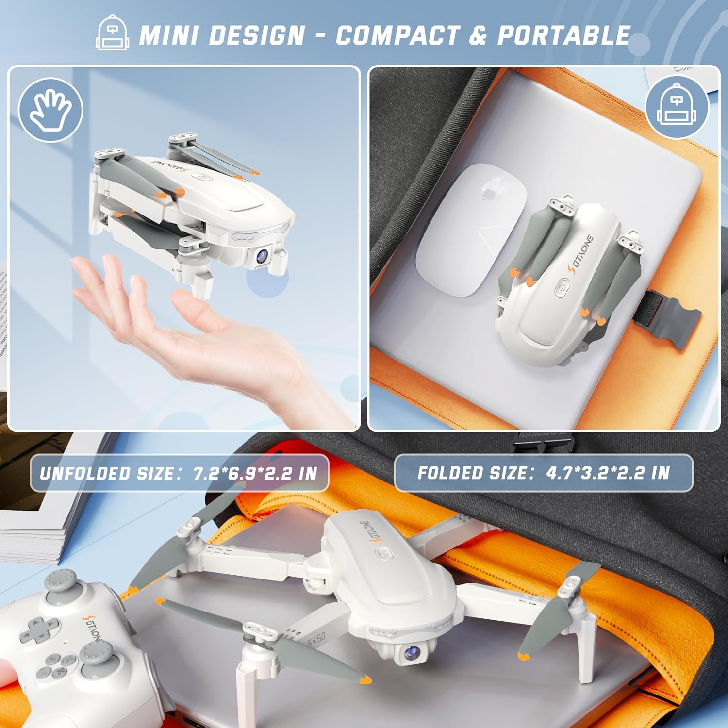 SOTAONE S450 Drone, MINI DESIGN COMPACT & PORTABLE UNFOLDED SI