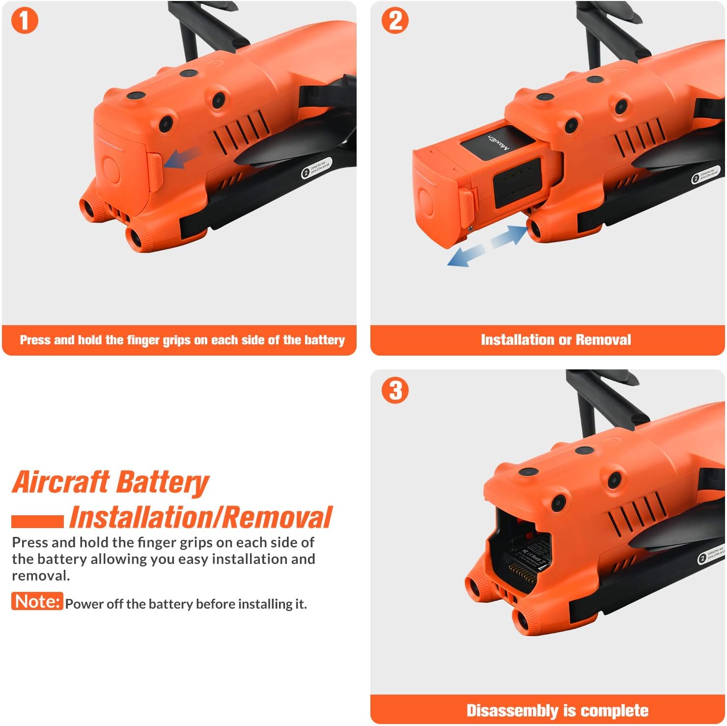 Autel EVO II Drone Battery, To install or remove the battery, press and hold the finger grips on each side, making installation and removal easy.