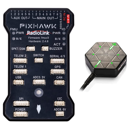 Controlador de vuelo Radiolink Pixhawk PIX PX4 - 32 bits STM32F427 con soporte para GPS M8N GPS Buzzer 4G Tarjeta SD Montaje del módulo de telemetría