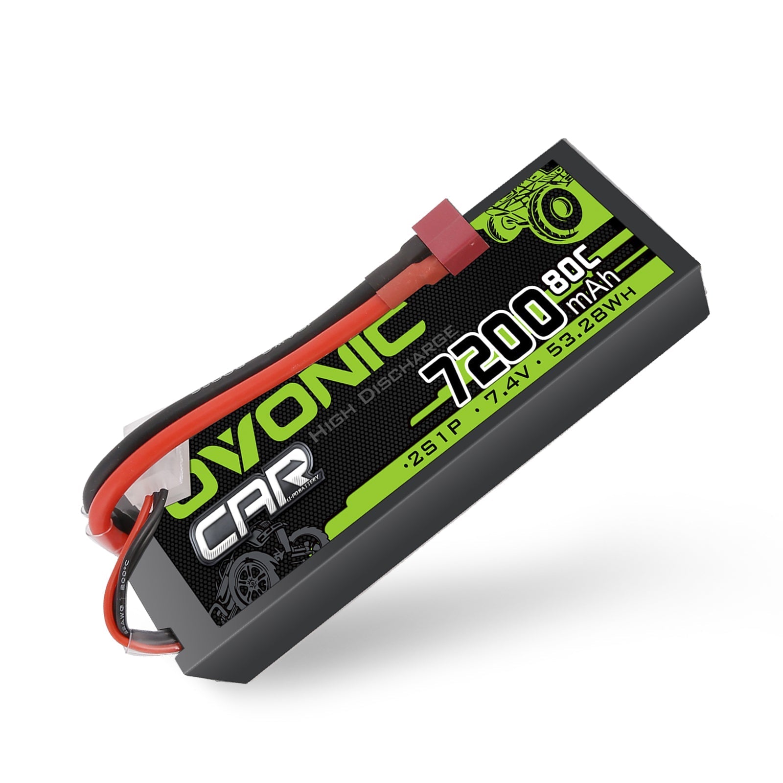 OVONIC 2S 7.4V 7200mAh 80C hardcase LiPo battery with Deans T plug and balance lead