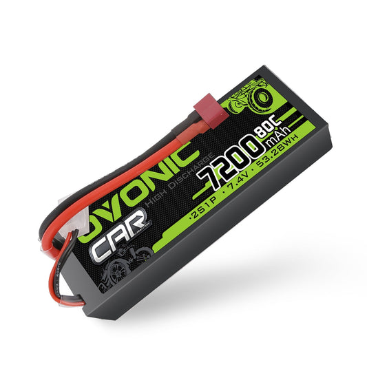 OVONIC 2S 7.4V 7200mAh 80C hardcase LiPo battery with Deans T plug and balance lead