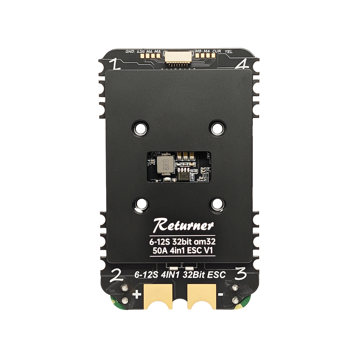 BrotherHobby Returner 6-12S 32bit AM32 50A 4-in-1 ESC V1 board with mounting holes and top connector