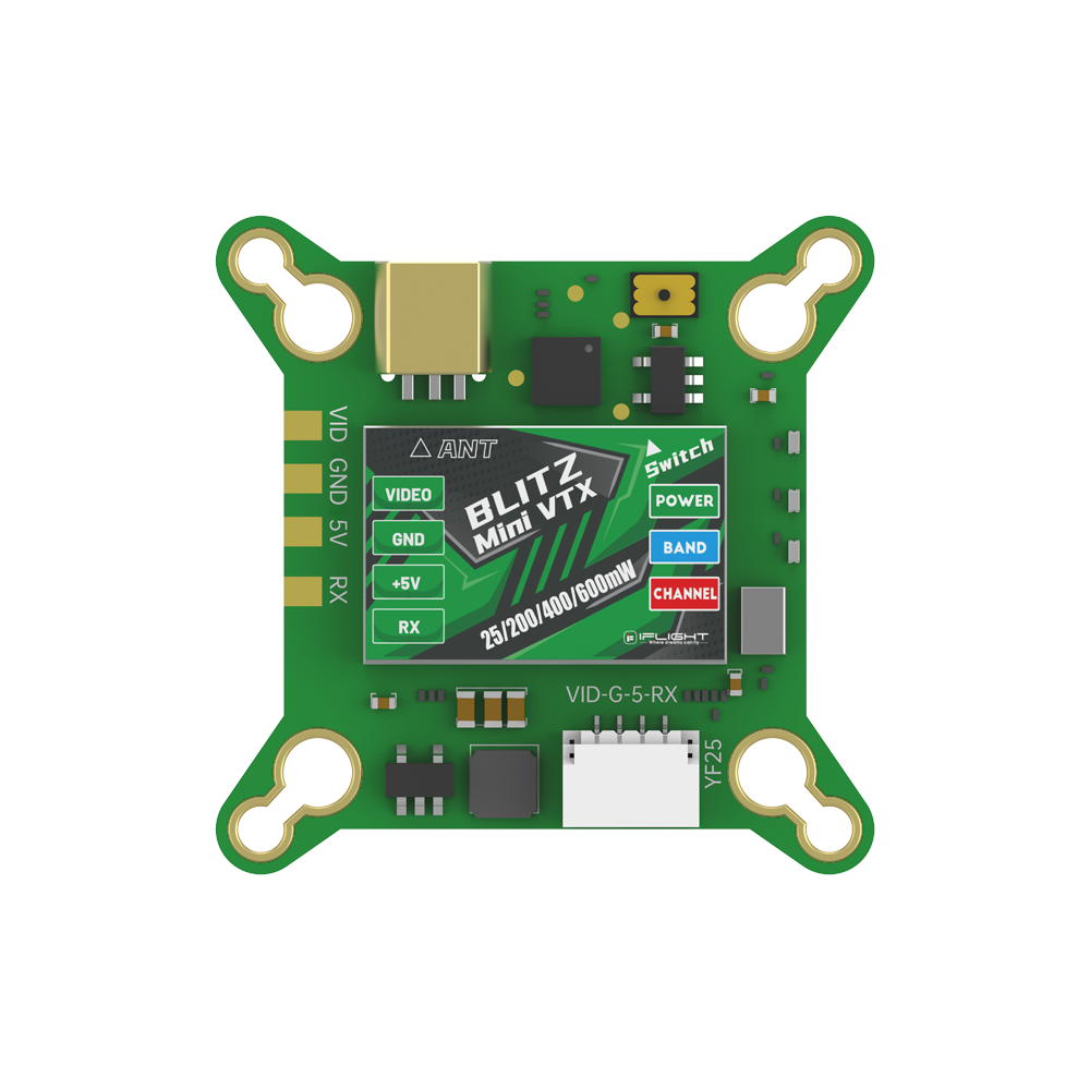 iFlight BLITZ Mini Force 5.8GHz 600mW FPV VTX, iFlight BLITZ Mini VTX 5.8GHz FPV video transmitter board with antenna connector and power/band/channel buttons