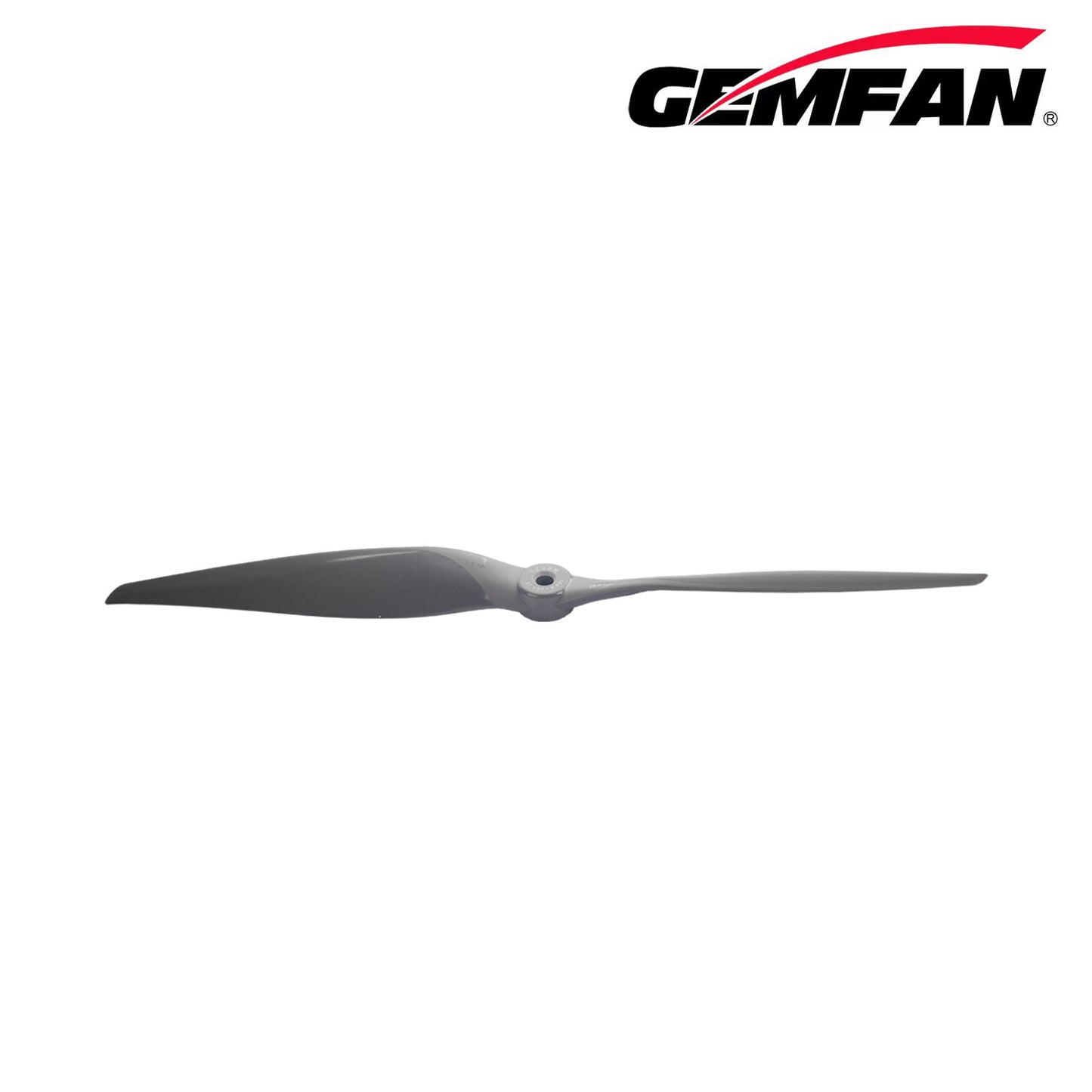 Edge-on view of propeller blade showing twist from hub to tip in dark gray