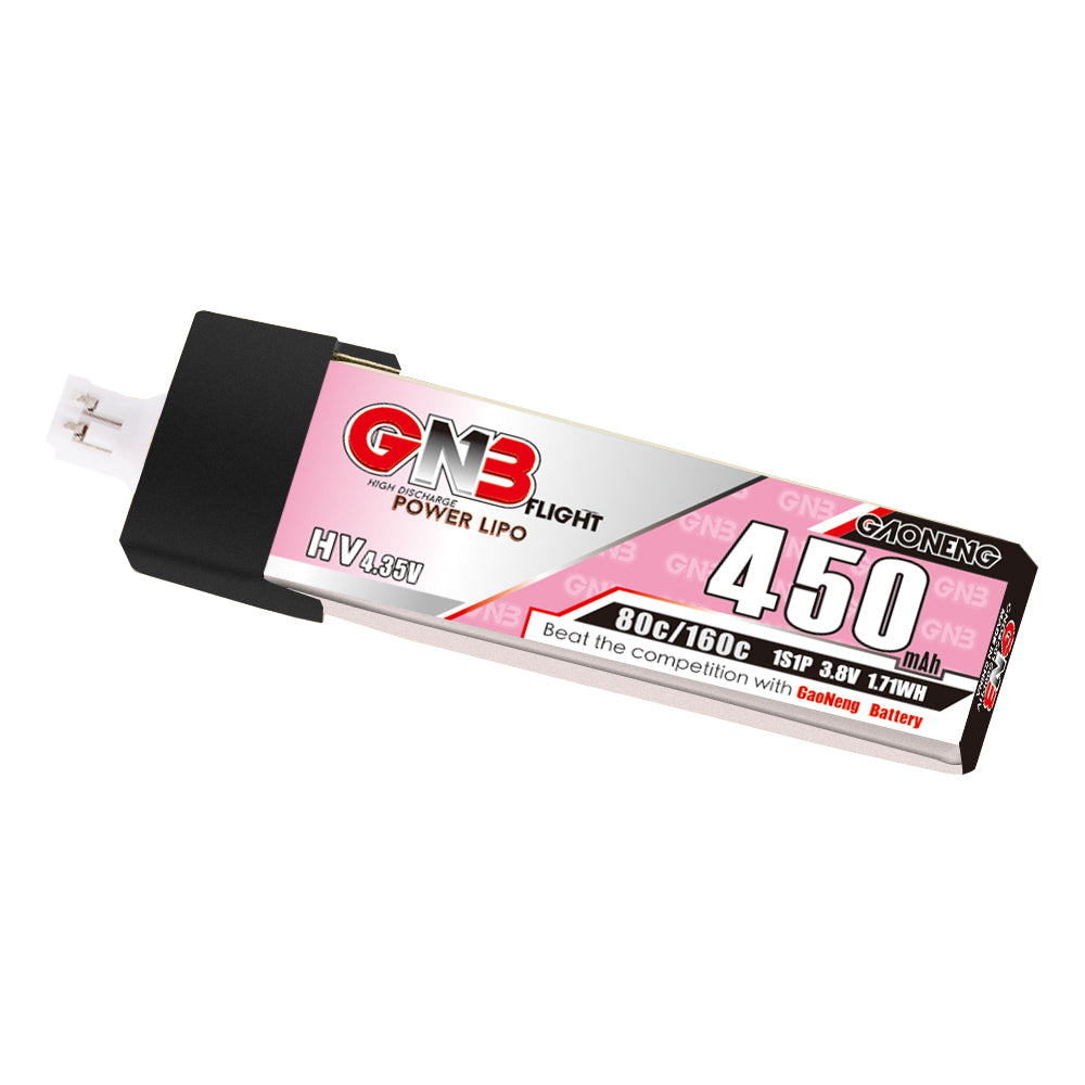 GAONENG GNB 450mAh 1S 3.8V LiHV LiPo battery with PH2.0 connector, 80C label