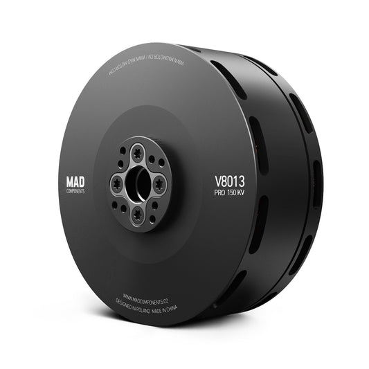 MAD V8013 Pro 150KV brushless eVTOL drone motor with black housing and multi-bolt mounting face