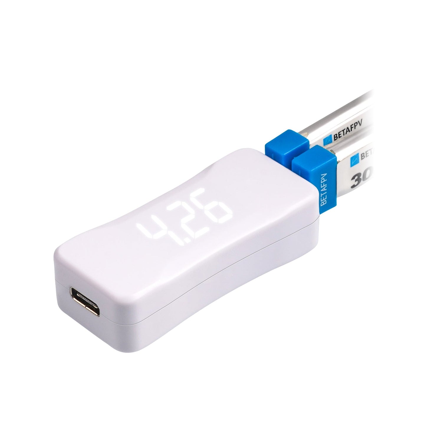 BT2.0 Battery Charger angled view with LED voltage display and USB-C input port