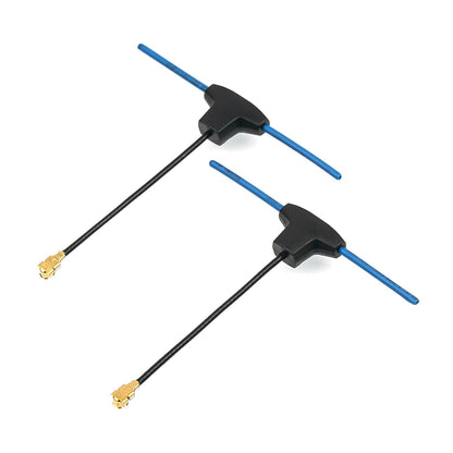 Dipole T antennas with blue T elements and UFL connectors on black coax leads (pair)