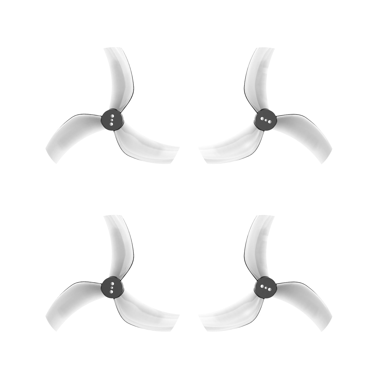 GemFan D90S 3-Blade FPV Drone Propeller set, translucent gray tri-blade props on white background
