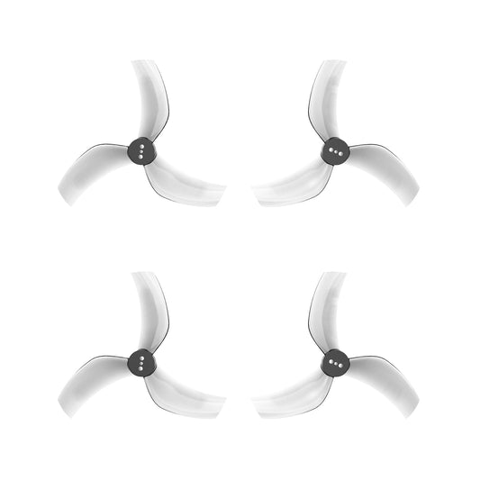 GemFan D90S 3-Blade FPV Drone Propeller set, translucent gray tri-blade props on white background