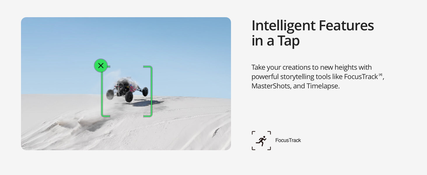 DJI Mini 3 Pro –  Camera, powerful storytelling tools like FocusTrack MasterShots and Timelapse: Focus Track .