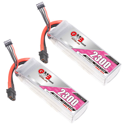 Two GAONENG GNB 2300mAh LiPo packs shown with XT60 leads and balance plugs