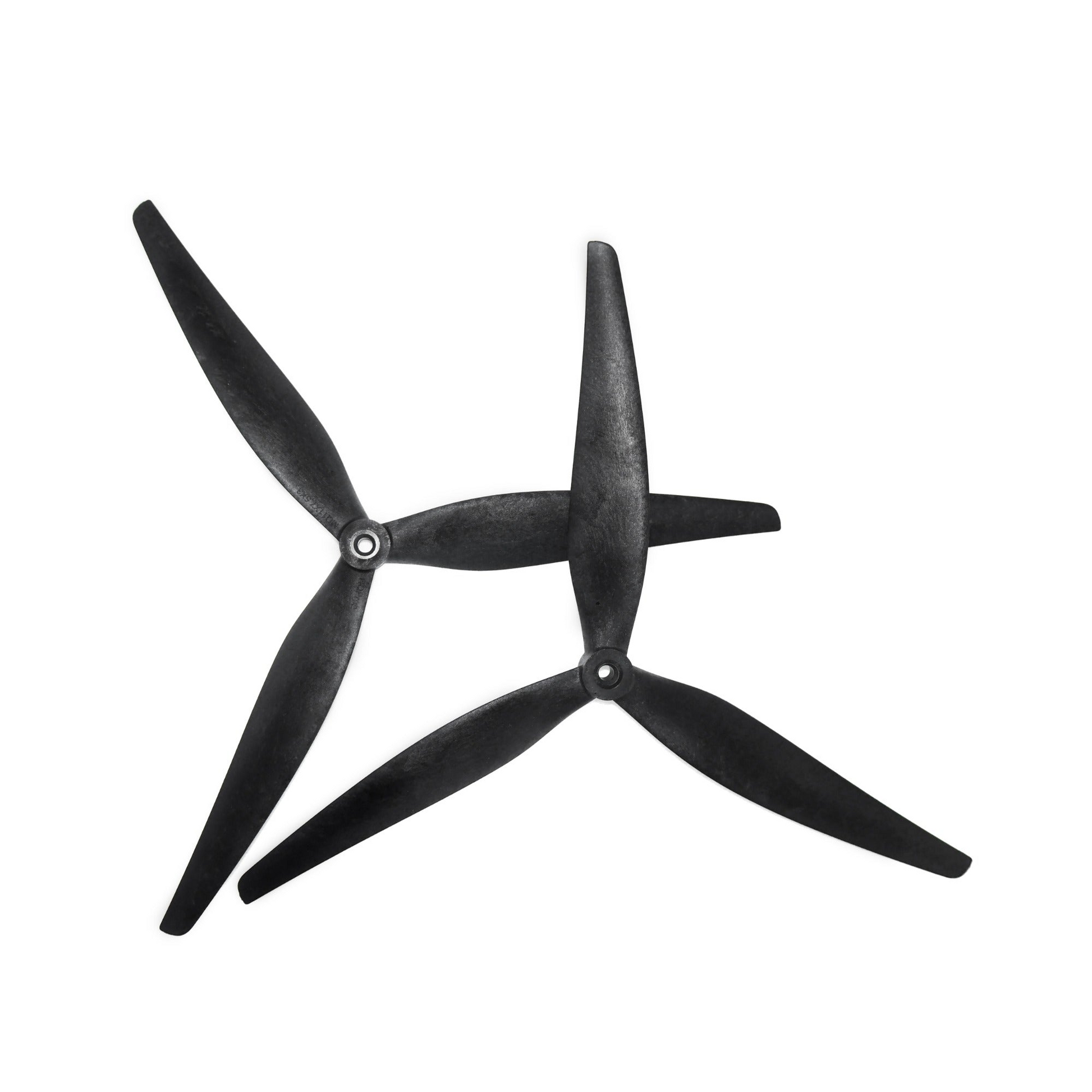 HQ MacroQuad Prop 11x7.5x3 3-blade propeller pair in black, top-down view on white
