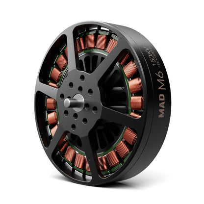 MAD Antimatter M6C10 EEE V2.0 drone motor with black housing, exposed copper windings, and center shaft