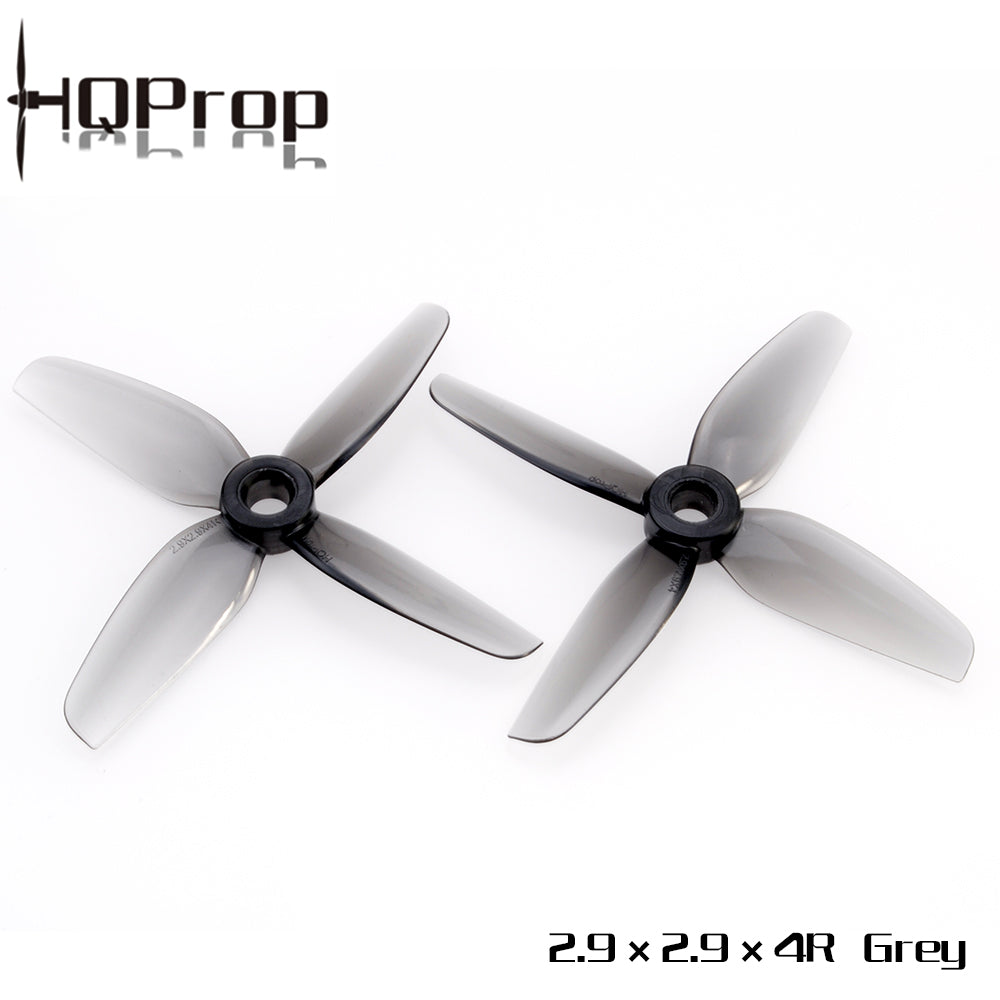 HQProp 2.9x2.9x4R Grey 4-blade propeller pair, top view with printed size label