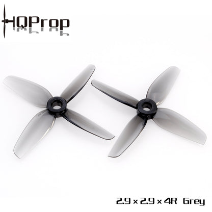 HQProp 2.9x2.9x4R Grey 4-blade propeller pair, top view with printed size label
