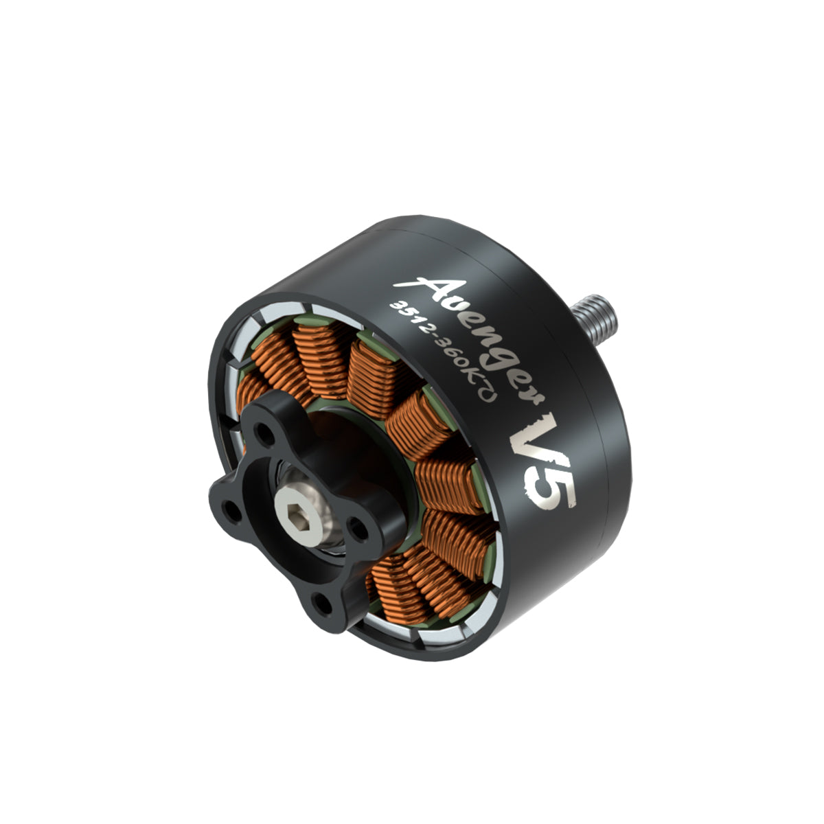 BrotherHobby Avenger 3512 V5 CW brushless motor with black bell, exposed copper windings, and mounting base