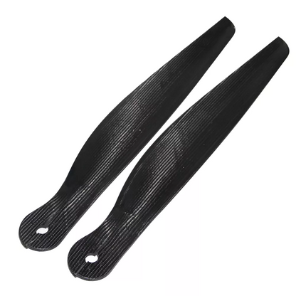 Black carbon fiber paramotor propeller blades with matte finish and mounting holes, 60-inch size