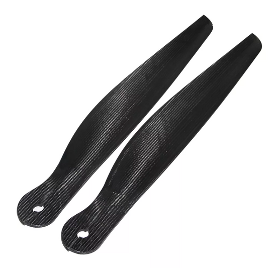 Black carbon fiber paramotor propeller blades with matte finish and mounting holes, 60-inch size