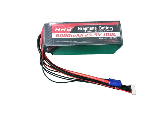 HRB 7S 25.9V 6000mAh 100C Graphene LiPo battery pack with EC5 power lead and balance connector