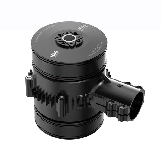 MAD 7x10-II black coaxial drone propulsion motor pod with top mounting plate and side arm clamp