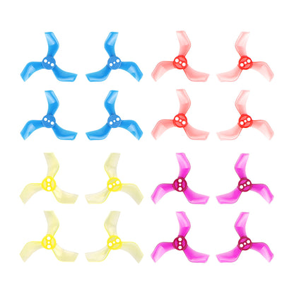 Gemfan 40mm 3-Blade Whoop Propeller set in multiple colors, top-down view of tri-blade props