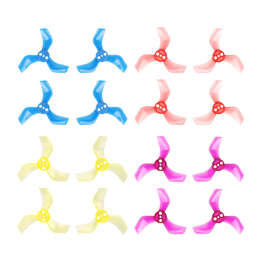 Gemfan 40mm 3-Blade Whoop Propeller set in multiple colors, top-down view of tri-blade props