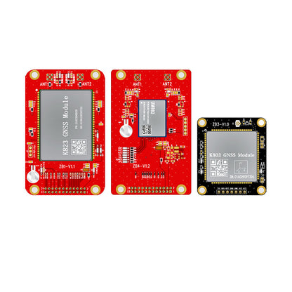 Beitian K823 GNSS module boards shown with adapter and square module, multi-board comparison layout
