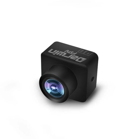 DarwinFPV Cement Ultra Durable FPV Drone Camera angled view with lens and top logo