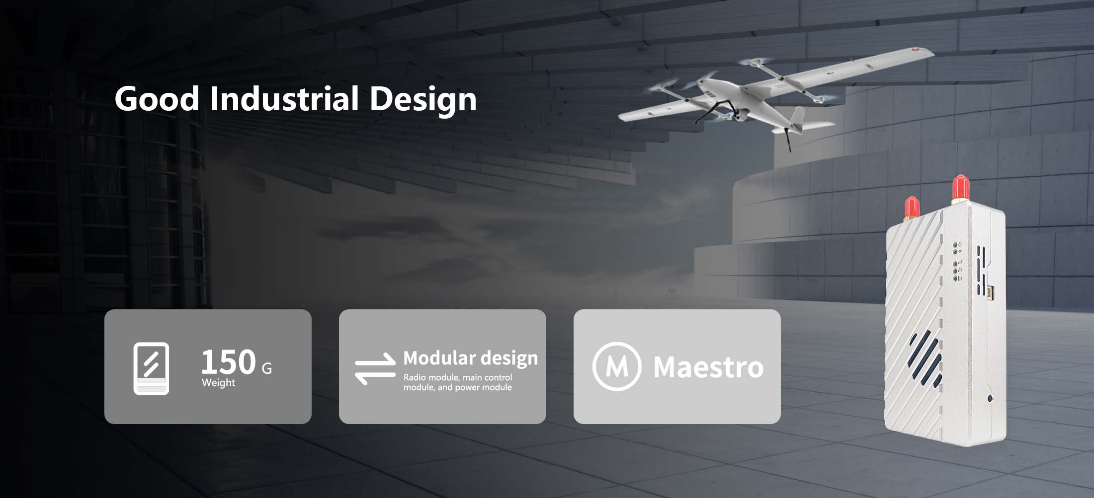 Maestro MK22/MK55, Industrial design with modular components: radio, control, and power modules.