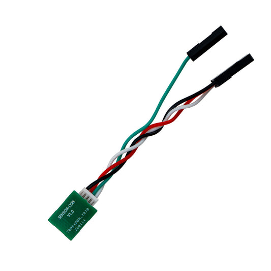 ERS Sensor UART to Dual PWM Adapter with 4-wire harness and white board connector, angled view