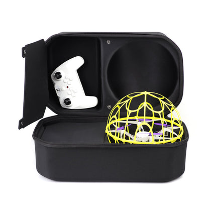 Soccer Drone Storage Bag open case with drone and remote controller in molded compartments