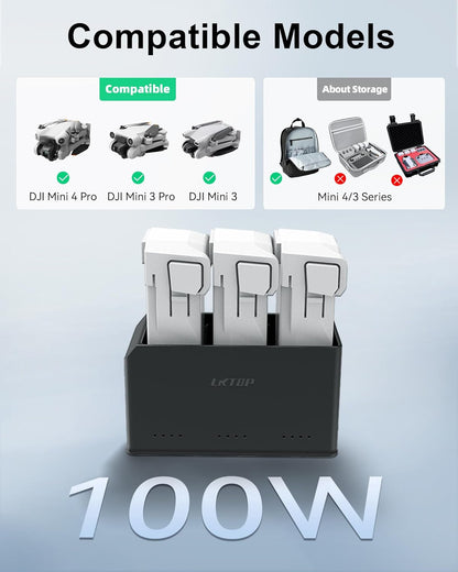 LKTOP 100W hub charges Mini 4 Pro, 3 Pro, 3