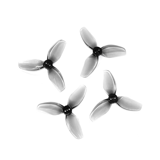 HQProp T2.8X1.6X3 grey 3-blade propeller set, four props on white background