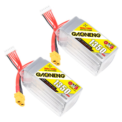 GAONENG GNB 5S 1350mAh 100C LiPo battery pair with XT60 connector and balance leads