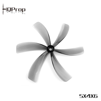 Single HQProp 5X4X6 light grey 6-blade propeller with black hub, 5mm center bore
