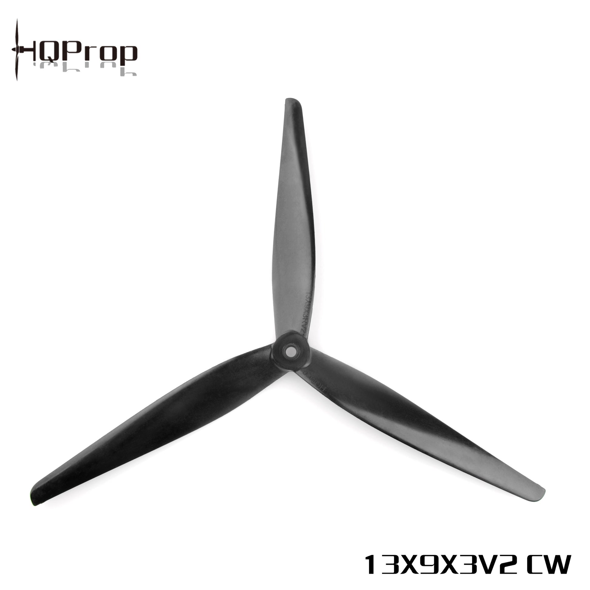 HQ X-Class 13X9X3 V2 propeller labeled 13X9X3V2 CW, black tri-blade with HQProp logo