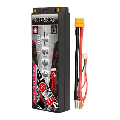 GAONENG GNB 7600mAh 2S LiHV 7.6V 150C hard case LiPo battery with lead and 5mm bullets
