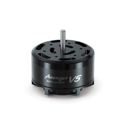 BrotherHobby Avenger 5215 V5 Motor, BrotherHobby Avenger 5215 V5 brushless motor with black can, top ventilation cutouts, and threaded shaft