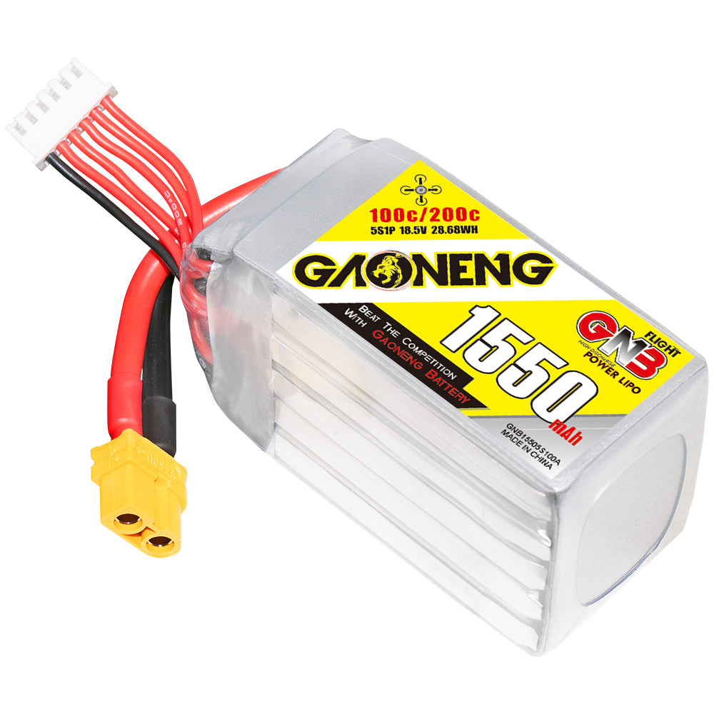 GAONENG GNB 5S 18.5V 1550mAh 100C XT60 LiPo Battery for 5-6 Inch FPV Drone, RC Airplane and Quadcopter