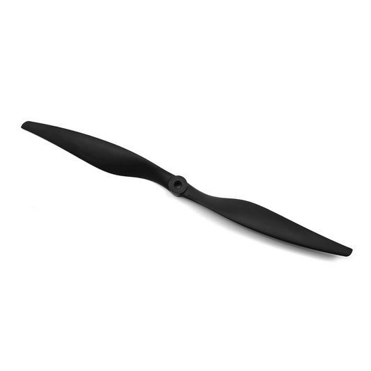 HQProp Thin Electric Pusher Propeller, black two-blade prop with center hub on white background